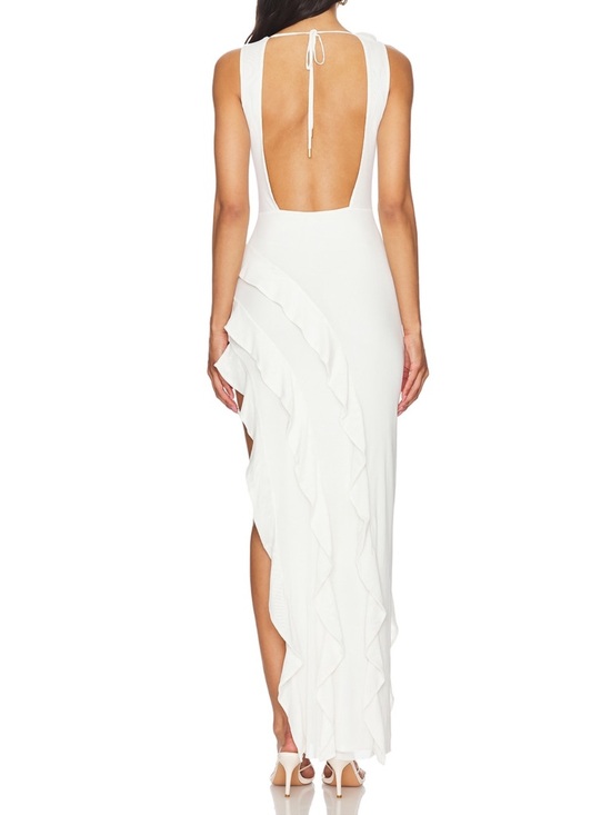 AFRM White High-Low Ruffle One-Shoulder Gown - Picture 2 of 9